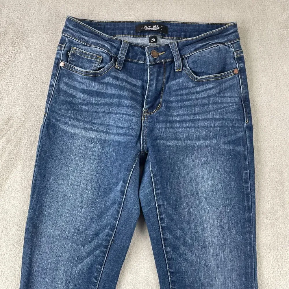 JUDY BLUE Relaxed Fit Jeans Women 28x26 Blue Whiskering Zip‎ Fly JBB2102DK - Picture 5 of 12